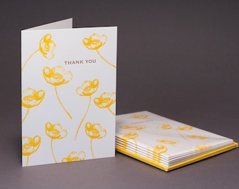 Buttercup Letterpress Thank You Cards - Set of 6 / Thank You Note Cards