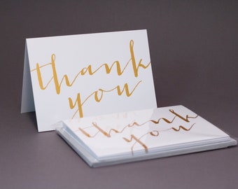 Cartes de remerciement calligraphiques en feuille d'or
