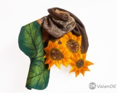 Felted Wool Scarf Shawl Winter Accessories Gift for her Handmade scarf Unique Shawl sunflowers Winter Scarf Oversized wrap