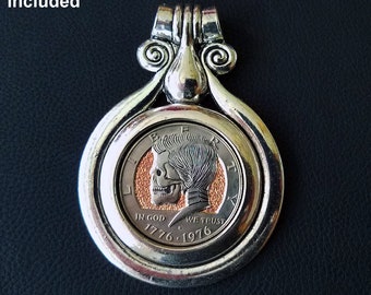 Kennedy Half Dollar Bezel / Pendant - Glue in coin bezel for US 50 cent piece - 50c.  Color: Silver