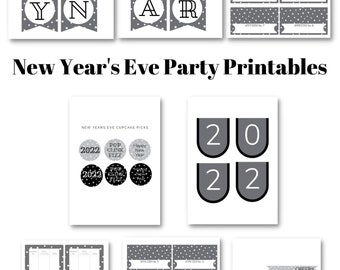 Materiale stampabile per la festa di Capodanno: striscione, cartellini segnapunti (download digitale)