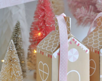 Printable PDF Weihnachten Lebkuchenhaus Keks, Cupcake, Gunst, Candy, Geschenkbox/Instant Download