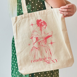 Reading is Sexy Cotton Canvas Tote Bag, Book Lover Bag, Gift For Book Lover