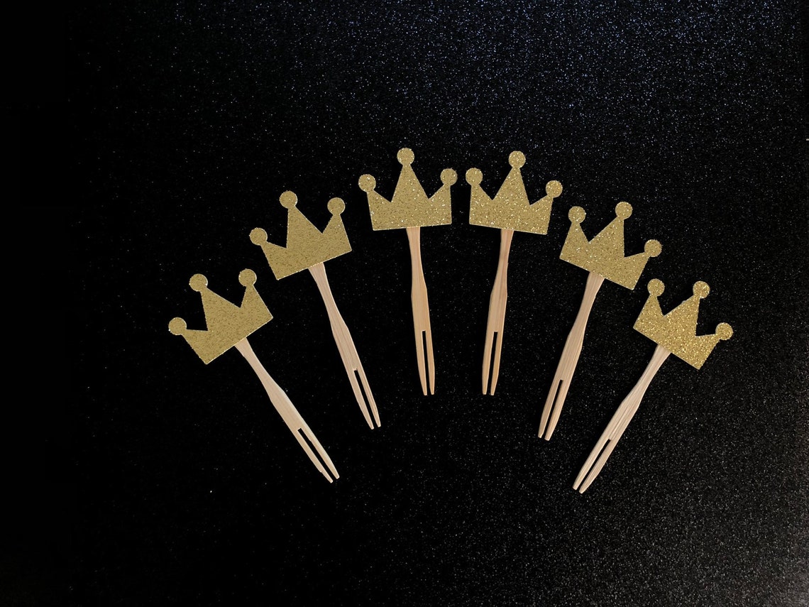 Gold Crown Cupcake Toppers 12 Gold Cupcake Toppers Birthday Etsy