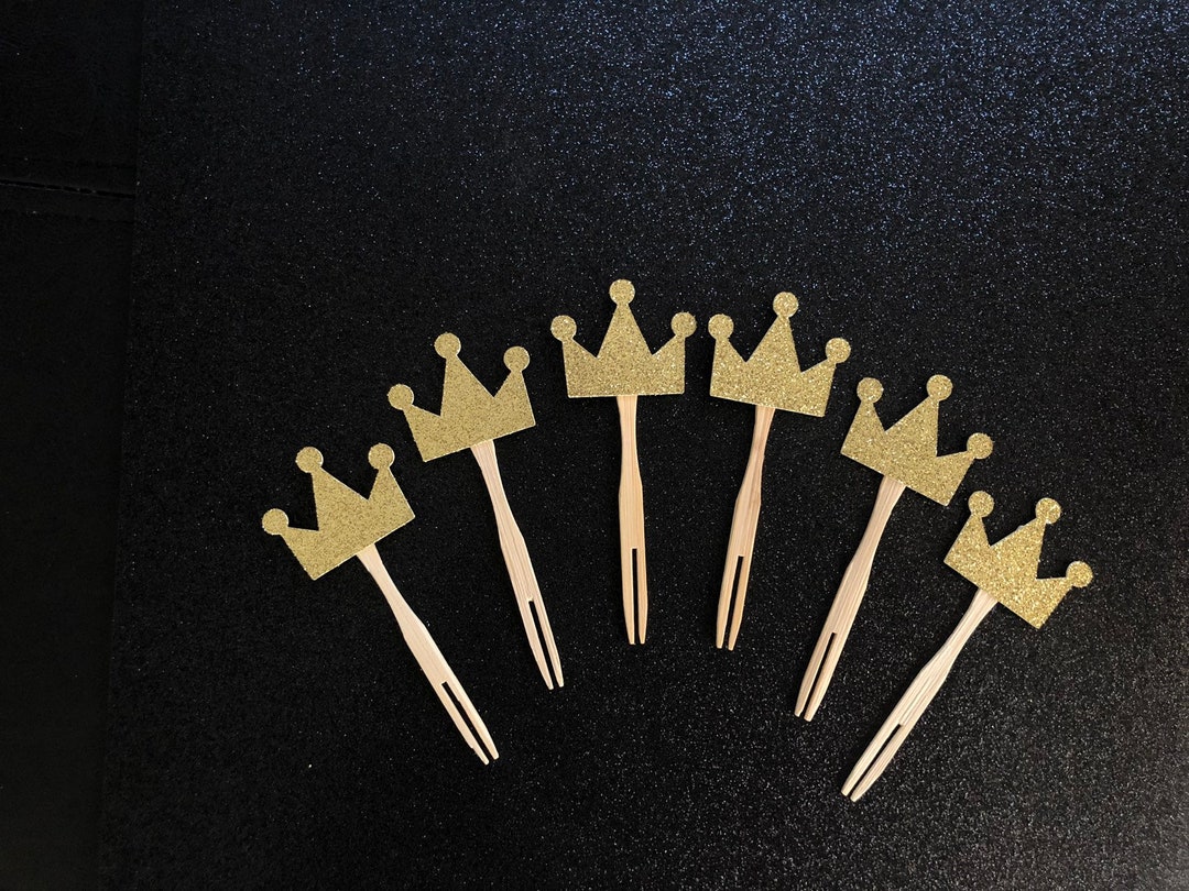 Gold Crown Cupcake Toppers 12 Gold Cupcake Toppers Birthday Etsy