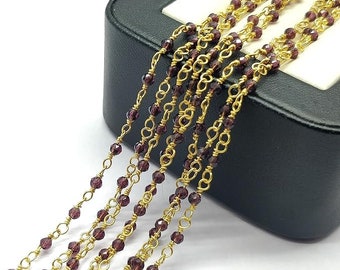 Amethyst 3 feet Gold Plated 2mm Round Faceted Amethyst 36 Inch Beads Rosary Chains Bulk for DIY Crafting Accessories & Jewelry