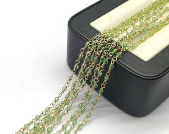 Green Fluorite Quartz 3 feet Gold Plated 2mm Round Faceted Green Fluorite Quartz 36 Inch Beads Rosary Chain Bulk for DIY Crafting Accessory