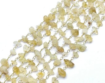 Yellow Citrine 3 feet Gold Plated 4-7mm Uncut Smooth Natural Yellow Citrine 36 Inch Beads Rosary Chains Bulk for DIY Crafting Accessories