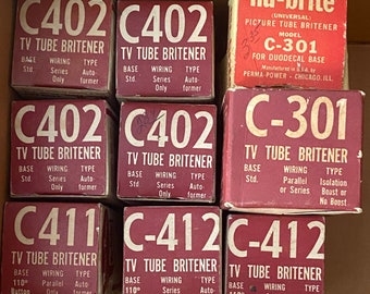 Lot of 9 Vintage TV Tube Briteners New Old Stock CRT Brightener for TV Sets 1970s  C-301 C402 C411 C-412