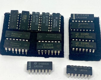 Lot of 15 LM339N Vintage Quad Comparators Texas Instruments National Motorola Fairchild Semiconductors New Old Stock Dips 14 Pin 1980s Date