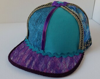 Handmade Snapback Hat, One of a Kind, Festival Snapback- No. 21 Mermaid (teal, purple, turqoise, blue, green)