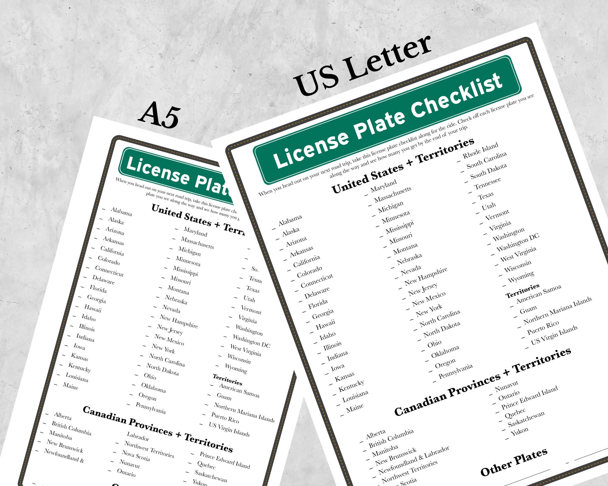 License Plate Checklist US Road Trip Game A5 Size Etsy