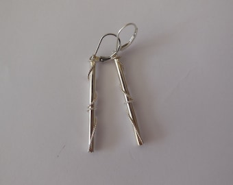 Pendientes tubulares de plata de ley hechos a mano, joyería colgante moderna