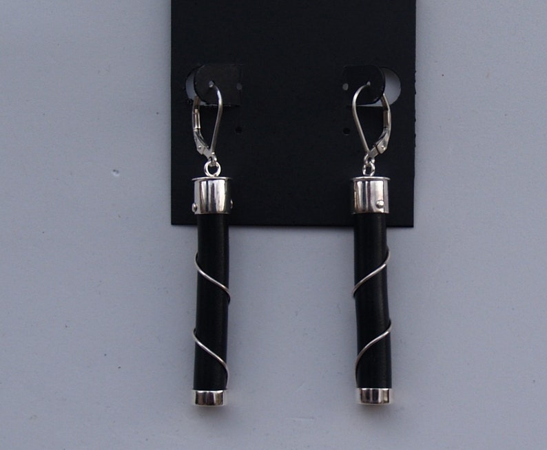 Natural Black Coral Earrings,Long Black Coral Stick Dangle Earrings,Modern Earrings,Sterling Silver Black Coral Drop Earrings,
