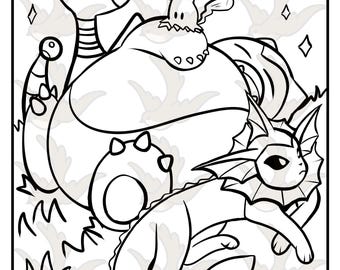 Leuke kleurplaat, kleurplaat voor volwassenen, afdrukbare kleurplaten Pokemon kleurplaten Mimikyu kleurplaat Vaporeon Snorlax Ampharos