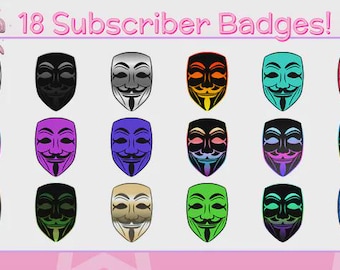 18 anonieme masker Guy Fawkes-masker upload klaar voor abonneebadges voor Twitch!