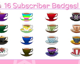 16 theekopje uploadklare abonneebadges voor Twitch (digitale download)