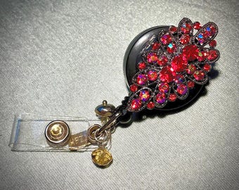 Porta badge con bobina di cristallo rosso brillante retrò per infermiere, medico o altri professionisti