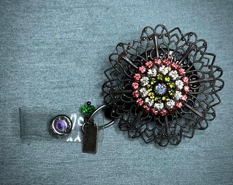 Porta-distintivo con strass e pizzo in stile vecchia Hollywood glamour per infermieri, dottori o altri professionisti
