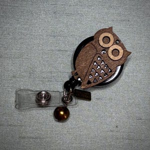 Real Wood Owl Badge Reel for Nurse, Doctor or Other Professional