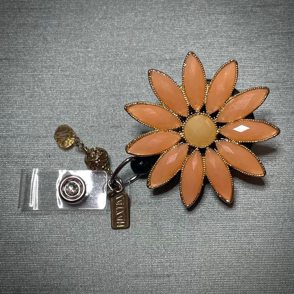 Apricot Glacé Daisy Faux-Crystal Flower Badge Reel for Nurse, Doctor,  or Other Professional