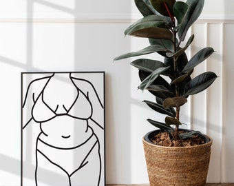 Body Positive Art Print, Curvy Plus Size Art, Female Figure Art, Minimalist Printable Wall Print, Woman Body Line Art, Boho Digital Art