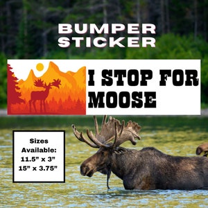 I stop for Moose Funny Bumper Sticker, wildlife sticker, slow down sticker, I love animals, I brake for wildlife, I brake for Critters