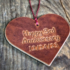 Personalized Leather Anniversary Heart Ornament - 3rd Anniversary Leather Gift Ornament