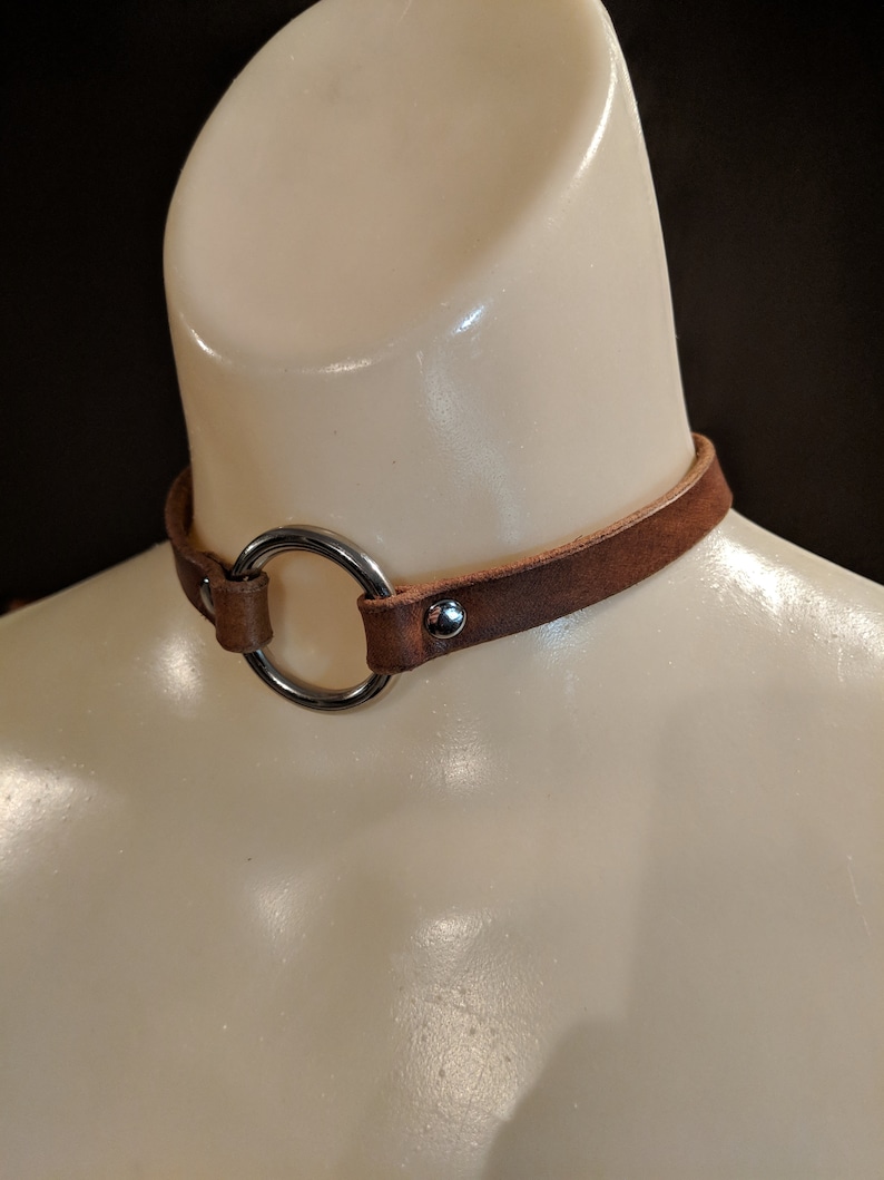 Leather Choker Metal O Ring Necklace