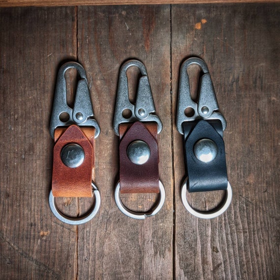 Genuine Leather Keychain Key Holder Ring with 6 Hooks Snap Closure