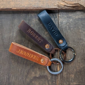 Personalized Leather Keychain - Custom Leather Keychain Handmade in USA - Horween Leather Personal Name Keychain