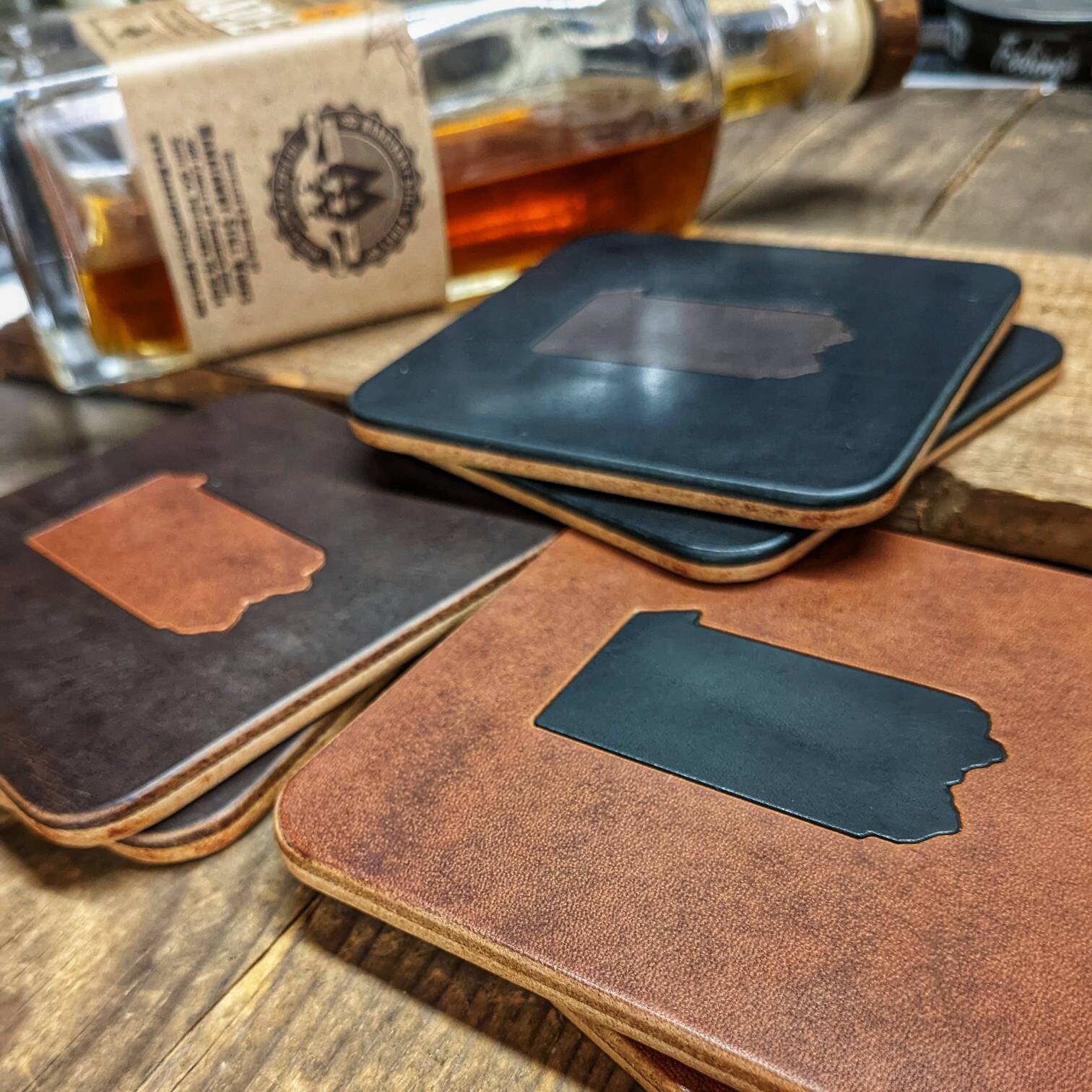 Square Leather Coasters — Stitch & Shutter Leather Goods