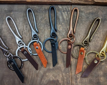 Spring Mount - Japanese Fish Hook - Personalized Key Ring - Horween Dublin Leather Tag