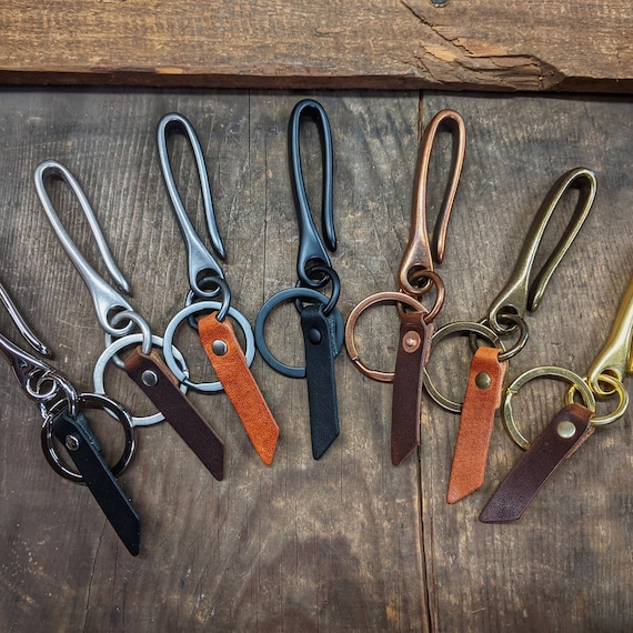 Spring Mount Japanese Fish Hook Personalized Key Ring Horween