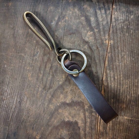 Spring Mount Loop Brass Japanese Fish Hook Keychain With Horween Leather  Loop 