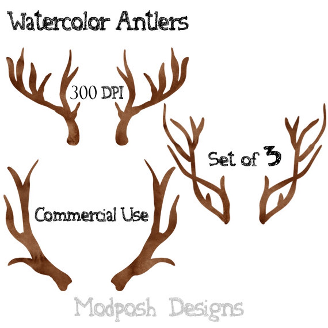 Watercolor Antlers Clipart Antler Clip Art Brown PNG - Etsy