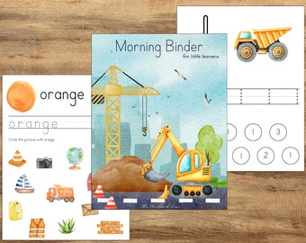 Toddler Morning Binder Construction Themed, Morning Menu, Toddler Morning Binder, Number Tracing Sheet, Preschool Morning Binder