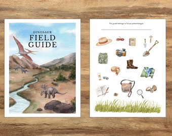 Dinosauriefältguide, Paleontologijournal, Fossilupptäckt, Dinosauriejournal för barn, Dinosaurieanteckningsbok, Paleontologienhet, Dinosaurieutskriftsmaterial