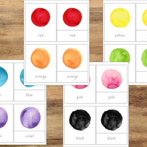 Tarjetas de color de 3 partes, Tarjetas de 3 partes del arco iris, Recurso de aprendizaje de jardín de infantes preescolar, Actividades Montessori, Tarjetas de vocabulario de color