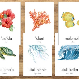 Flashcards de cores havaianas, Cores do Havaí, Aprenda havaiano, Recursos de idioma havaiano, Educação havaiana, Flashcard havaiano, Olelo