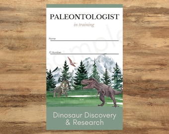 Insigne 'Paleontoloog in opleiding', lesmateriaal met dinosaurusthema, paleontologie voor kinderen, dinosaurusbadge, veldgids voor dinosaurussen