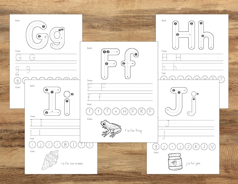 May include: Black and white printable worksheets for learning the alphabet. Each page features a letter, a dotted line to trace the letter, and a section to practice writing the letter. The worksheets also include a picture and a sentence that starts with the letter.