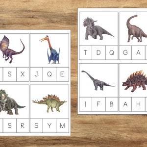 Dinosaurier &#39;Buchstaben Clip Karten&#39;, PreK Kindergarten Lernressourcen, Montessori Aktivität, Dinosaurier Vokabelkarten, Dinosaurier Karteikarten