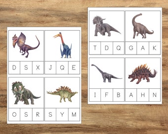 Dinosaur 'Letter Clip Cards', PreK Kindergarten Learning Resources, Montessori Activity, Dinosaur Vocabulary Cards, Dinosaur Flashcards