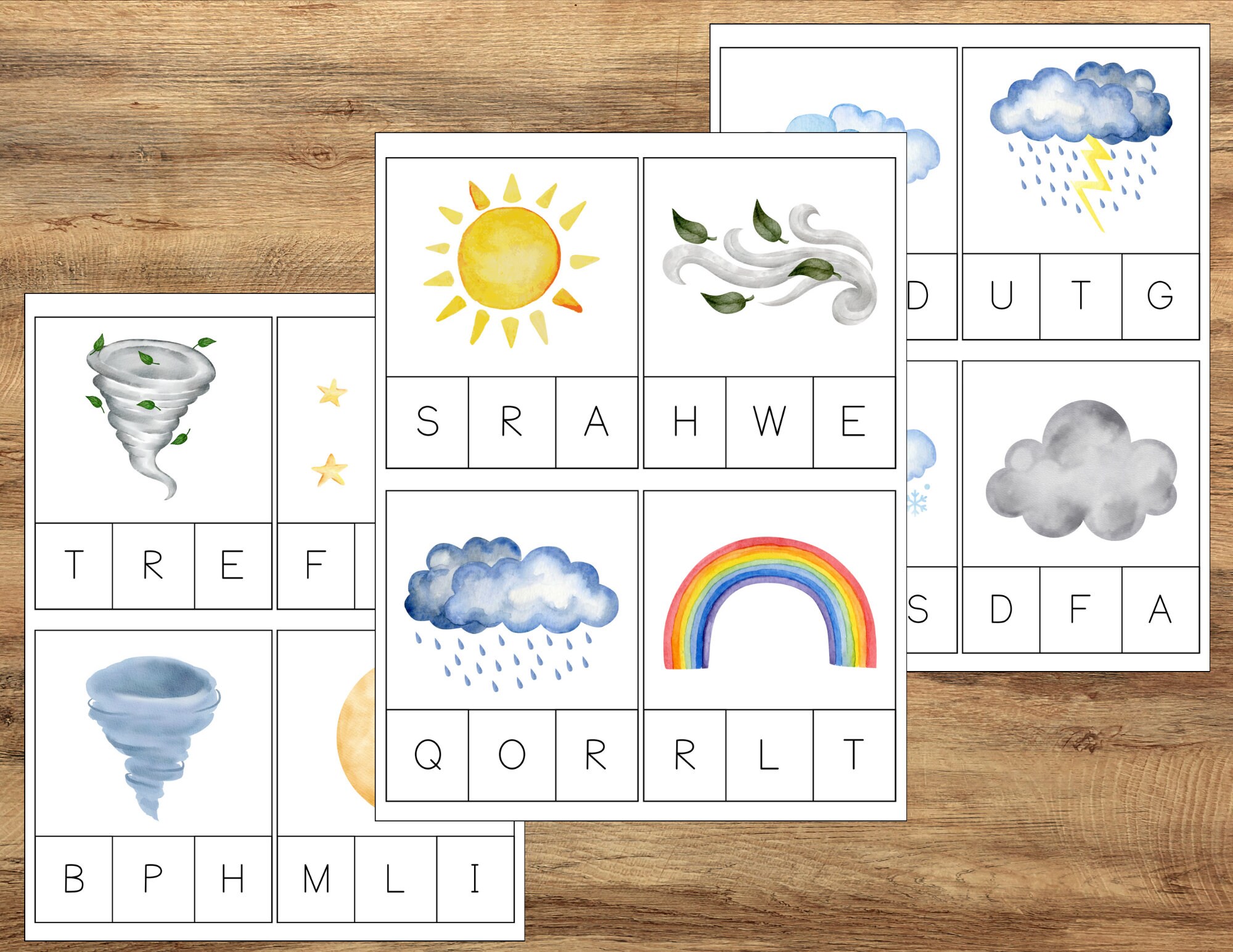 Weather 'Letter Clip Cards', PreK Kindergarten Learning Resources, Montessori Activity, Weather Vocabulary Cards, Weather Flashcards