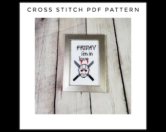Jason Vorhees Friday The 13th Friday I'm In Love Cross Stitch PDF Pattern