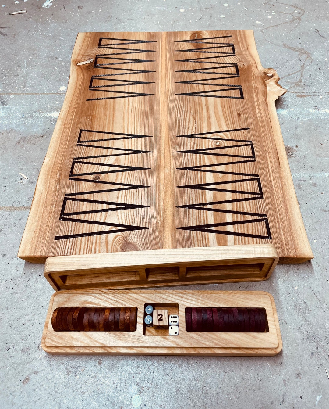 Backgammon Set, Wooden Backgammon, Wood Games, Ash Wood Live Edge Backgammon Etsy
