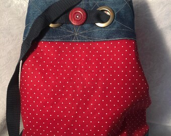 Red polka dot bucket purse