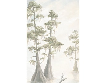 Bayou Marsh Art Print | Louisiana Cypress Trees, Egrets
