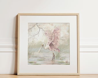 Roseate Spoonbill painting, bird art, Pastel Decor, Romantic Decor, Housewarming gift, Mother's Day gift, Thinking of You, Thank You Gift,
